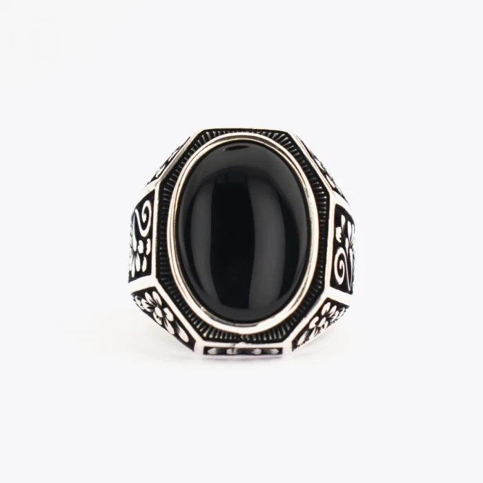 Onice Argento Sterling Anelli Per Uomo Nero Pietra Onice 925 Anello - Immagine 2 di 4