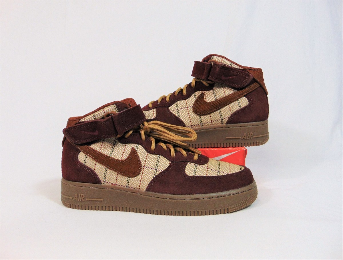 Nike Air Force 1 Mid '07 LV8 Plaid Gum & Dark Brown Shoes Sz