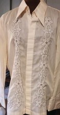 Vintage Organza Mens Unisex Barong Tagalog Embordieried Shirt Rock A Billie