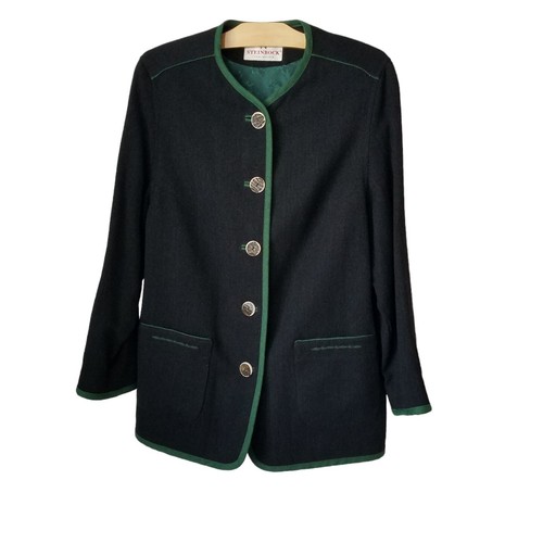 Steinbock, Steinbock Tyrol Austria Womens 12 Wool Blazer Button Up Lightweight Jacket Black