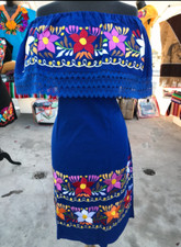 Mexican Fiesta Embroidered Dress OFF the Shoulder Vestido Mexicano Bordado 