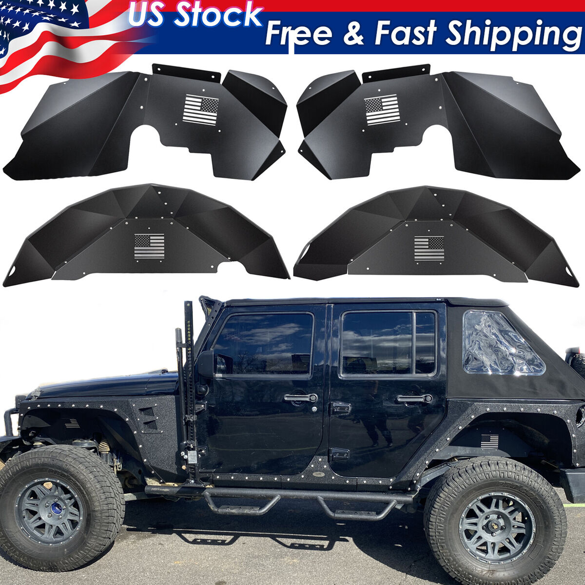 Front and Rear Inner Fender Liners for Jeep Wrangler 2007-2018 JK JKU  4WD(Black) eBay