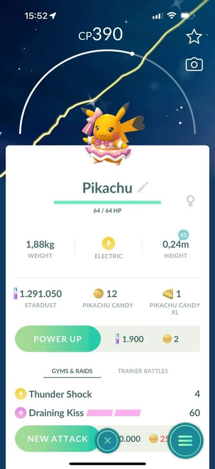 Shiny Pikachu Costume Pop Star popstar - PTCs 0r TRADE - GO read description