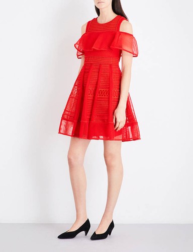 Maje Rojo Poliéster Mesh-Kint Bordado Vestido Línea en A H17ROSALIE | eBay