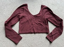 Aeropostale Wine Long Sleeve Seamless Wear 3 Ways Crop Top Tee Convertible Large