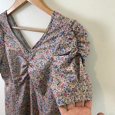 S Maxi Dress Floral Puff Sleeve Purple Milkmaid Cottage Prairie Pink