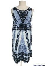 AVA VIV Blue Acid Wash Mini Flare Dress Women Plus Size X Crew Neck Sleeveless