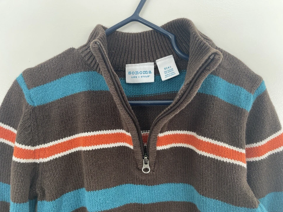 Suéter Pullover Sonoma Niños Niño Rayas Ligero Mezcla Algodón Tejido Marrón S 4 Foto 4 de 4