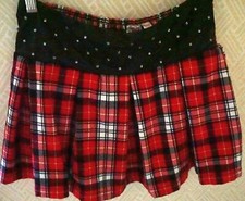 Justice Girls Plaid Pleated Mini Skirt Skort Faux Leather Crystals Sz 18 BTS