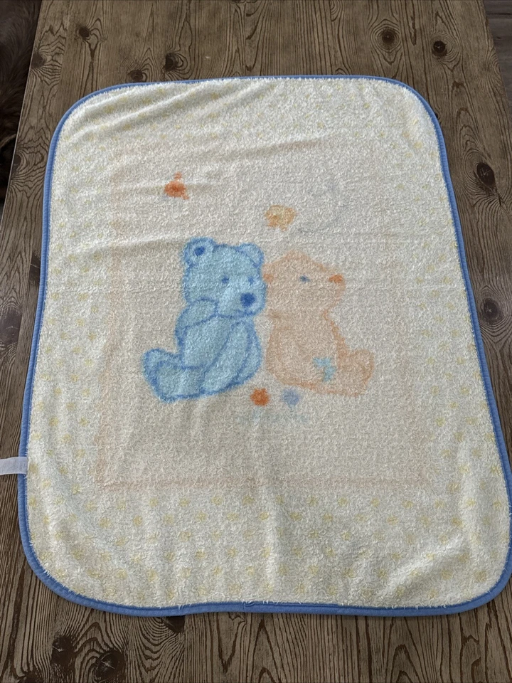 Manta de peluche Child of Mine amarillo azul 2 osos pájaro sol felpa cuna bebé Foto 2 de 4