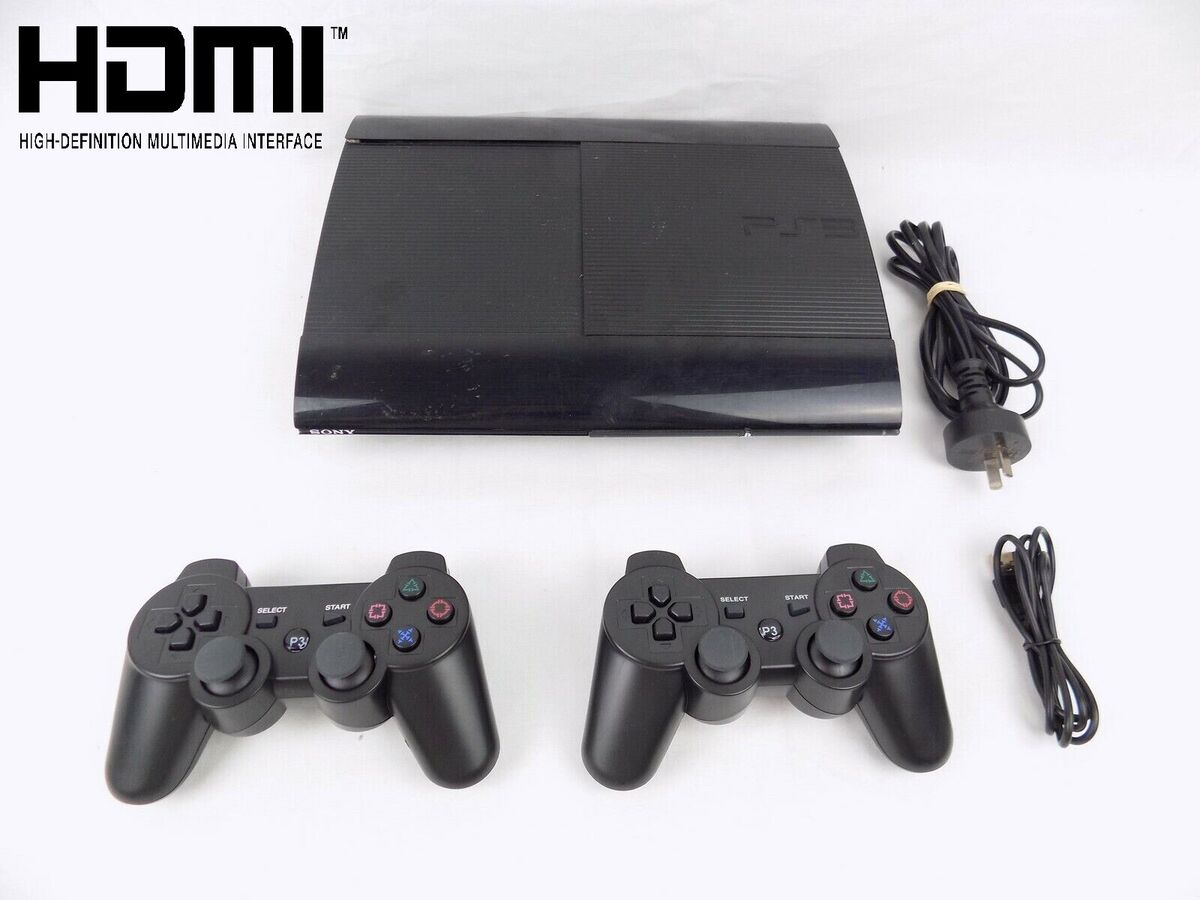 Ps3 Playstation 3 Super Slim 12Gb Console + 2x Controllers - Free