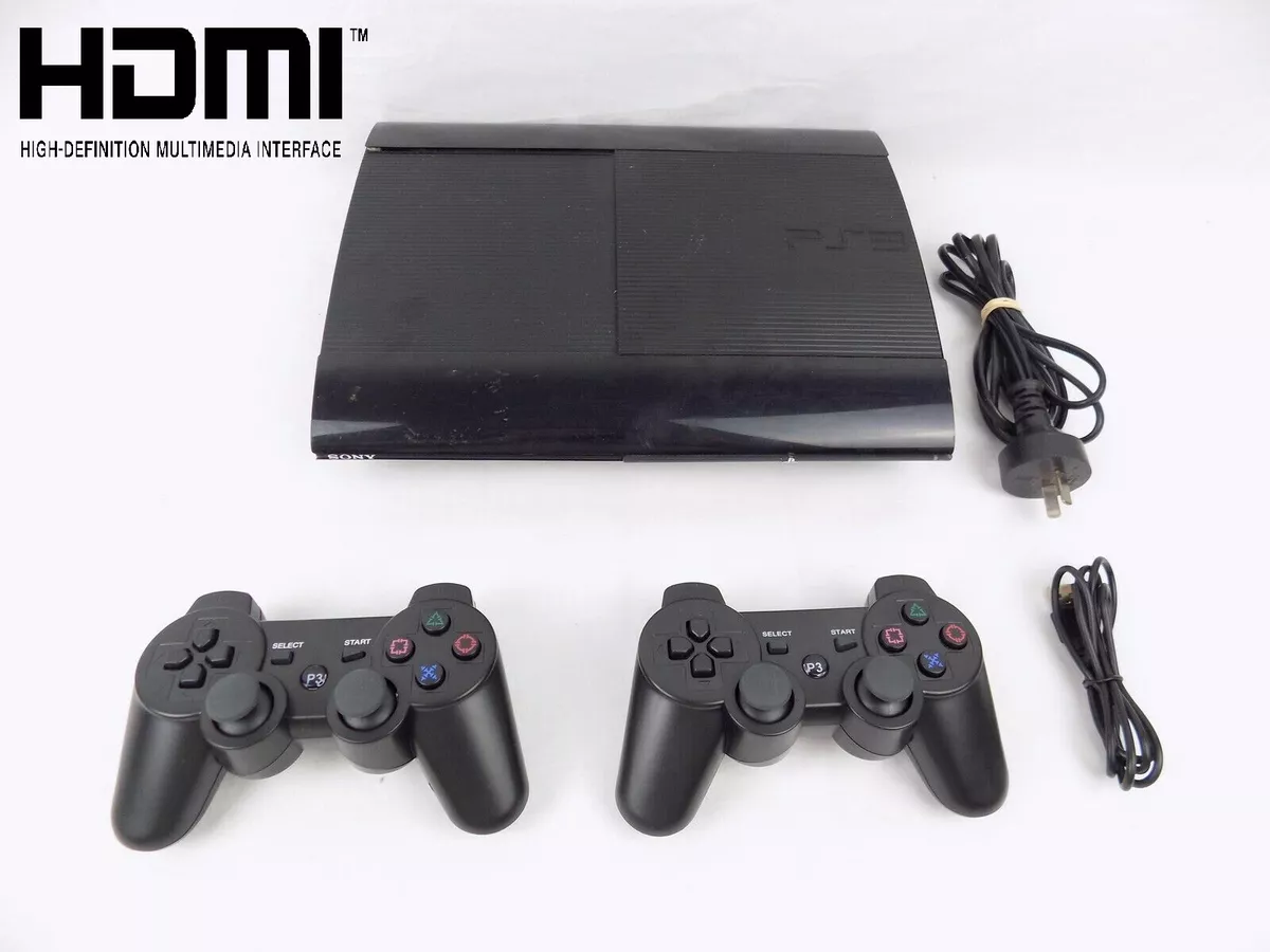 Ps3 Playstation 3 Super Slim 12Gb Console + 2x Controllers - Free Postage