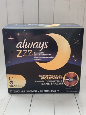 Always ZZZ Overnight Disposable Period Underwear Size L/G 10-18, 7 Underwear 