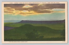Sunset Over the Blue Ridge Mountains from Skyline Drive Vintage Linen Postcard