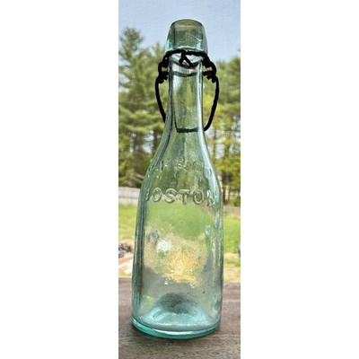 Antique VH & Co Vincent Hathaway Aqua Glass Soda Bottle Blob Top Wire Bail