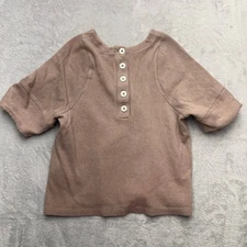 Madewell Ribbed Knit Button Back Top Women Size S Taupe Short Sleeve Pullover