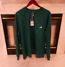 adidas Men s Green Crew Neck Long Sleeve Pullover Sweatshirt Polyester L