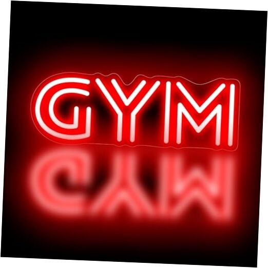 Red GYM Neon Sign - Motivational LED Wall Light for Home Gym, Fitness Studio, 