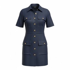 J.Crew Gamine Linen Shirtdress 6 NWT Dark Evening Blue Gold Button Utility Mini