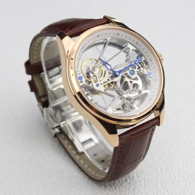 41mm Watch Skeleton Flywheel Bridge Movement Automatic Mechanical Brown
