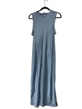 Zara Women Dress Large S Small Blue Satin Midi Sleeveless Polyester 4432/352 NWT