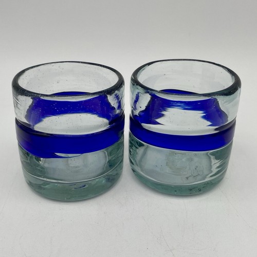 Set 2 Crate & Barrel Mexico Hand Blown Glass Votive Candleholders 2.5" - Picture 2 of 6