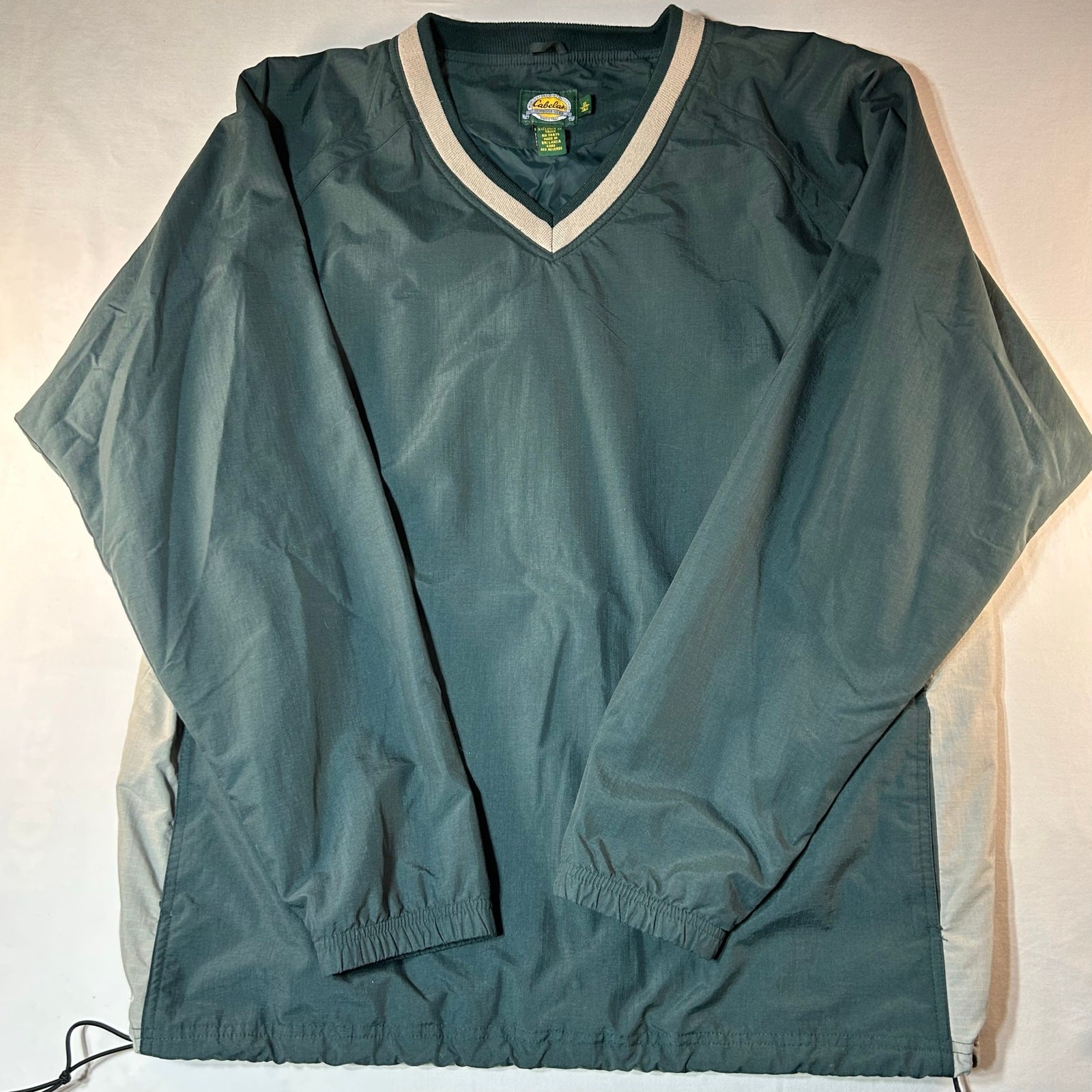 Cabela’s Mens XL Tall Windbreaker Pullover Green V Neck Nylon Jacket Outdoor
