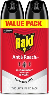 Raid  Ant & Roach Killer 26, Fragrance-Free Bug Spray, 17.5 fl. oz. 2 count. New