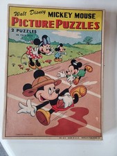 Vintage Early Walt Disney Myszka Miki w pudełku Puzzle Mickey & Minnie