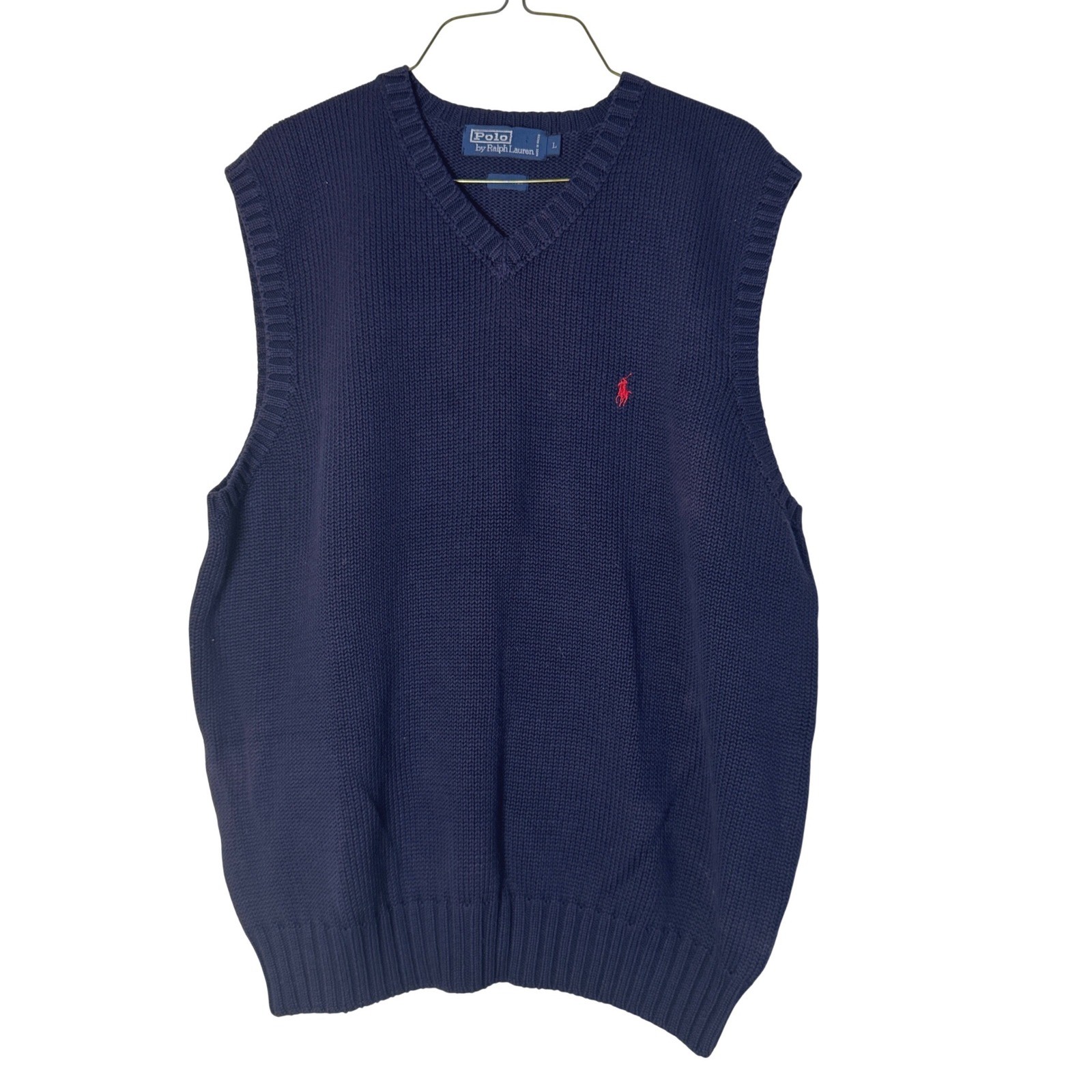 Polo Ralph Lauren Vintage V-Neck Sweater Vest Navy Blue Men