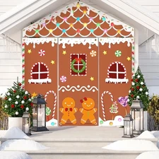 4 Pcs Christmas House Door Cover Decoration Xmas Candy Hanging Gingerbread