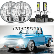 H4 7inch Universal Round Conversion Headlights Chrome Clear Glass Lens Wbulb