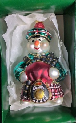 Scottish Snowman Ornament 4'' Blown Glass Bagpipes Christmas Scotland Poland