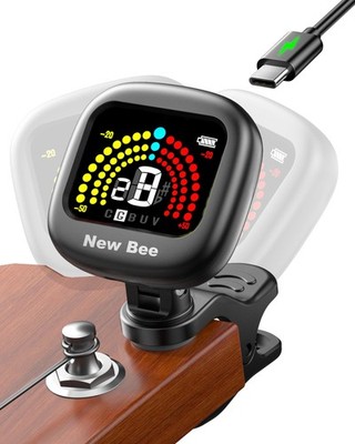 New bee Guitar Tuner Rechargeable, 360° Rotatable Clip On with Black