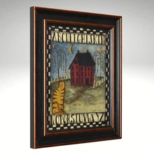 Pat Fischer Folk Art Framed Print Primitive Americana Cat House 11x14