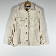 NUOVO Zara Tweed Boucle tessuto testurizzato dettaglio perla giacca bottoni madreperla