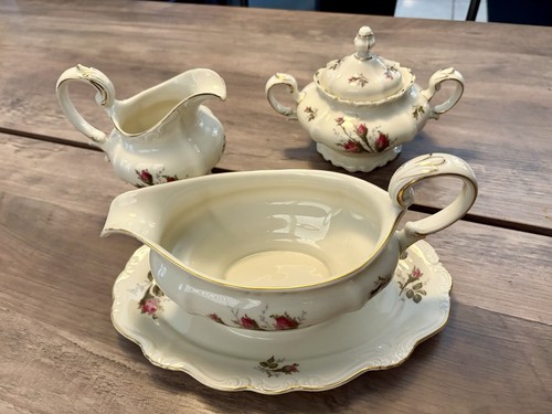 ROSENTHAL POMPADOUR MOSS ROSE CREAM/CREAMER & SUGAR BOWL / Gravy Boat / GERMANY