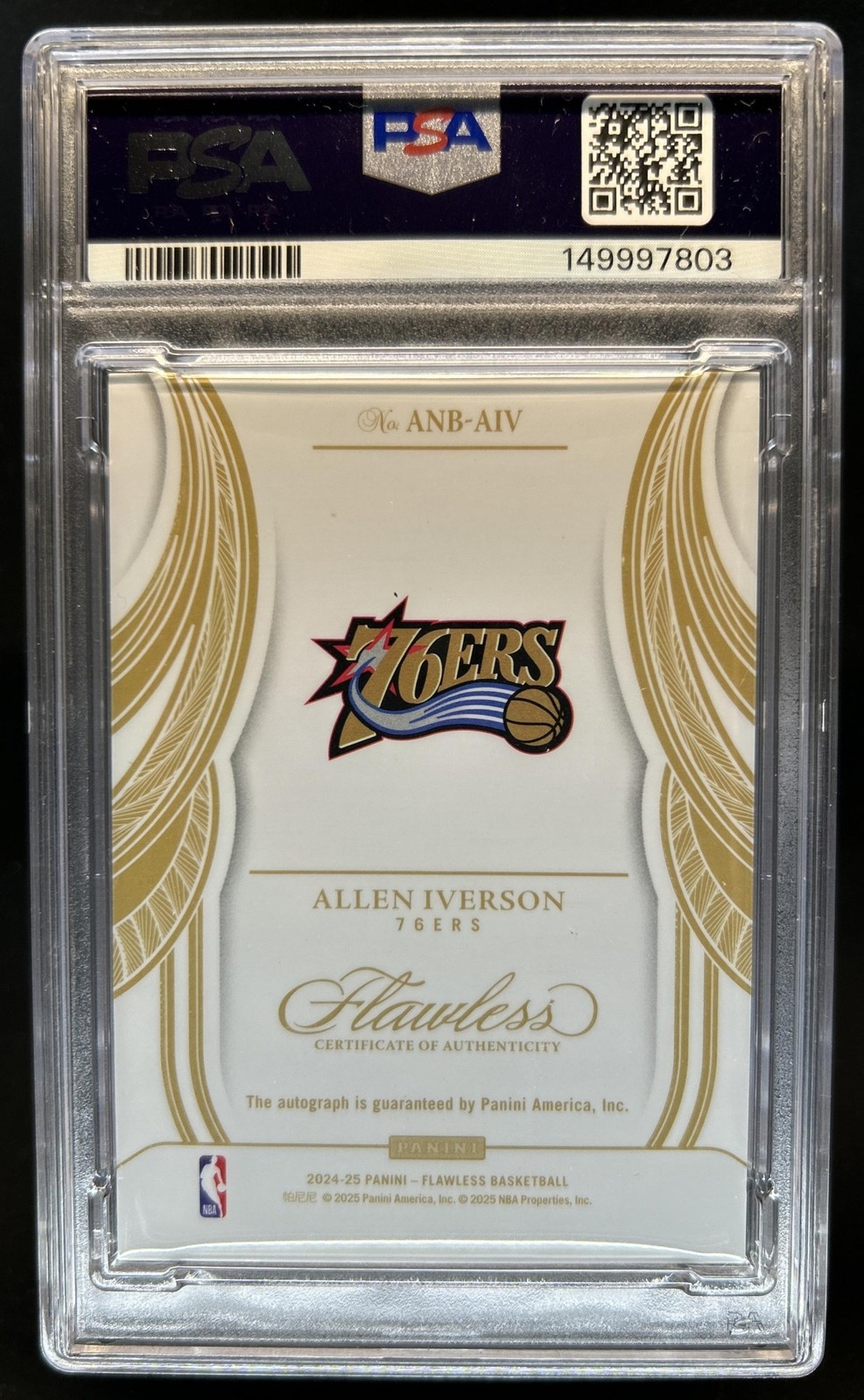 2024-25 Panini Flawless Allen Iverson All-NBA Ink Ruby Auto #/15 76ers PSA 8 view 2