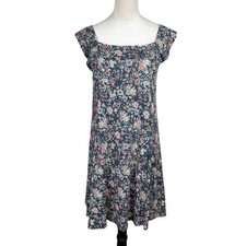 Loft M NWT Gray Floral Rayon Flutter Sleeve Square Neck Casual Mini Dress