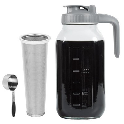 Cold Brew Coffee Maker Pitcher, 64 OZ Heavy Duty Glass Wide Mouth Mason Jar Pour