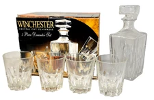 CUT CRYSTAL GLASSWARE Decanter Set 5 PIECE Beverage Winchester Old Fashion Italy