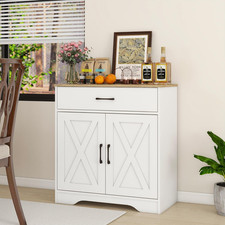 Sideboard Storage Cupboard Farmhouse Accent Cabinet Narrow Drawer White Wood Bar