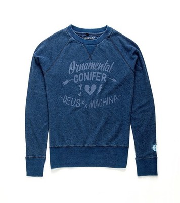 Deus Ex Machina   OCD Indigo Crew Raglan-Shirt, indigoblau aus flauschigem Vlies