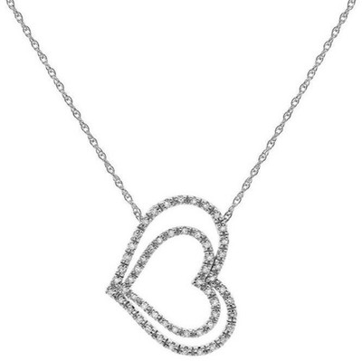 ESTATE .25CT DIAMOND 14KT WHITE GOLD CLASSIC DOUBLE SIDEWAY HEART FUN NECKLACE