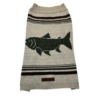 Eddie Bauer Trout Fish Dog Sweater Large Oatmeal Green Cabin Gorpcore Outdoor