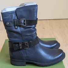 EARTH Authentic Leather Mid Calf Moto Biker Boots Everwood Blue Size 8B NIB