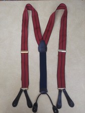 Vtg Tommy Hilfiger Suspenders 90s Preppy Striped Leather Button End Braces