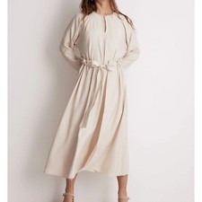 Madewell Tie-Front Paperbag Midi Dress Womens XS Harvest Moon Beige Boho Flowy