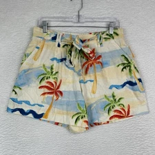 C&C California Linen Blend Shorts Belted Tropical Beach Palm Women’s 8