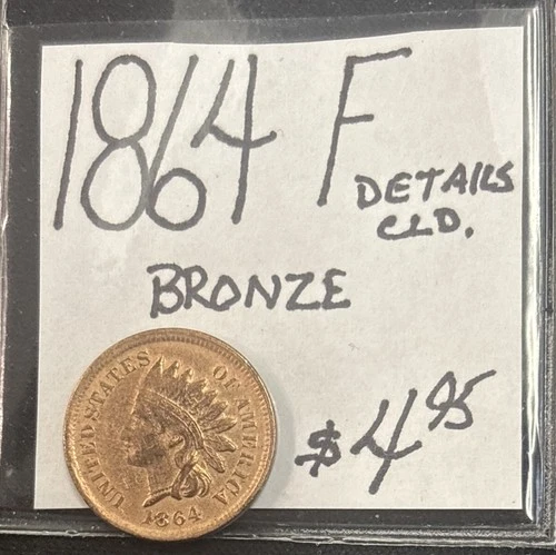1864 Indian Head Cent (F) Fine Condition!  Details: CLD. Bronze! ENN Coins